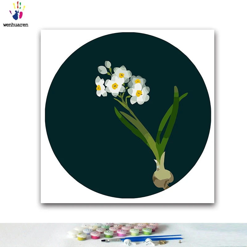 DIY цвета картины по номерам с цветами Античная Жасмин даффодил Картина Рисунок Живопись по номерам Обрамленный дом