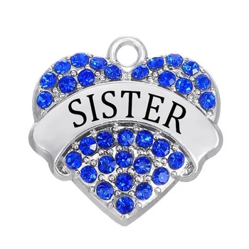 

Family jewelry Zinc Alloy Metal charms sister message charms jewelry heart crystal charm