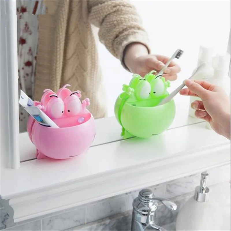 

Creative Cartoon Frog Wall Mounted Type Toiletries Toothpaste Toothbrush Holder Bathroom Sets Suction Hooks Tableware Container