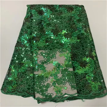 

2019 Latest African Organza Lace Fabric embroidered African French Net Lace Fabric With Green Sequins For Dress
