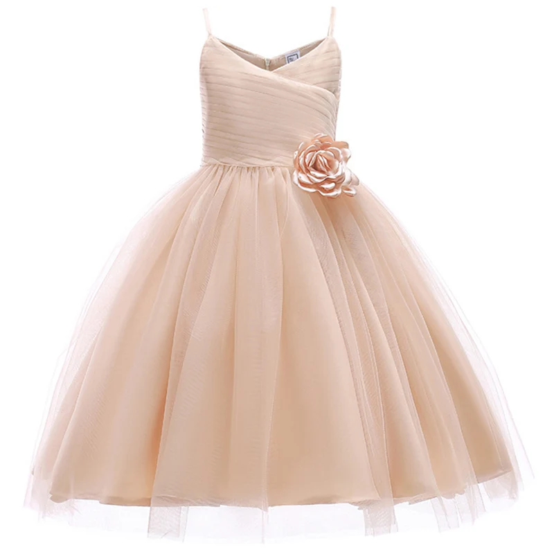 

Flower Girl Wedding Party Bridesmaid Walking Show Hanging Champagne Dresses Girl Baby First Eucharist Party Dresses vestidos