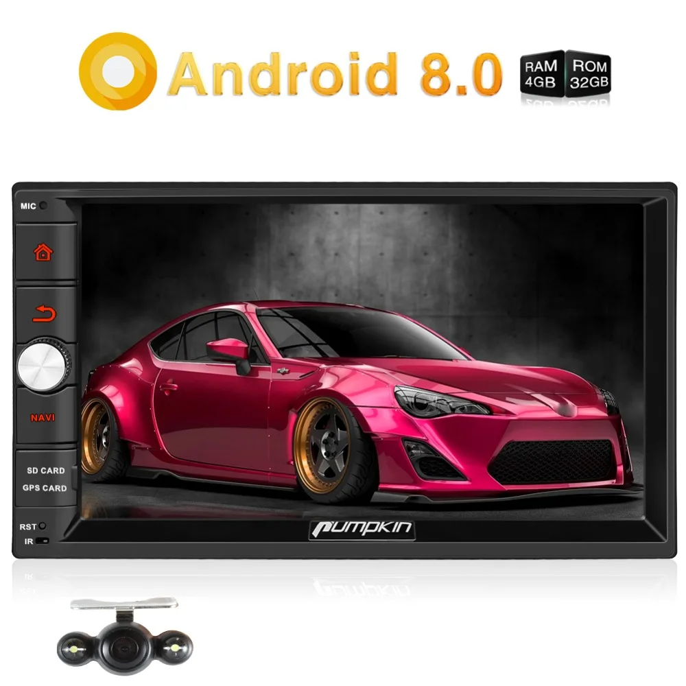 

Pumpkin Android 8.0 Universal Car Radio 2 Din 7'' Car Stereo GPS Navigation Qcta-Core 4GB RAM Wifi 4G Video Audio Player NO DVD