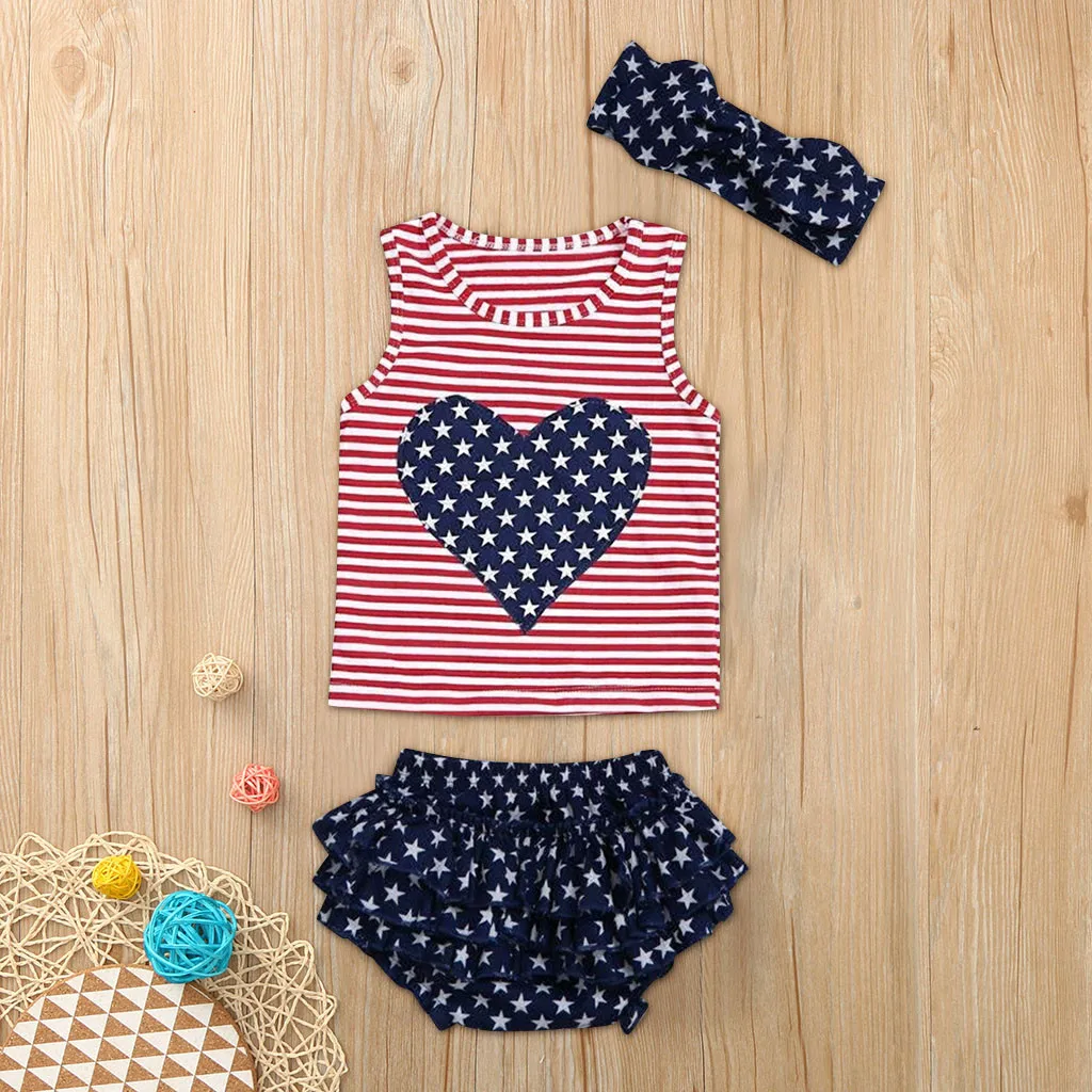 

Toddler Baby 4th of July Love Star Striped Patriotic Tops+Ruffles Shorts Outfits Girls Summer Clothes Enfant Fille Roupa 2019