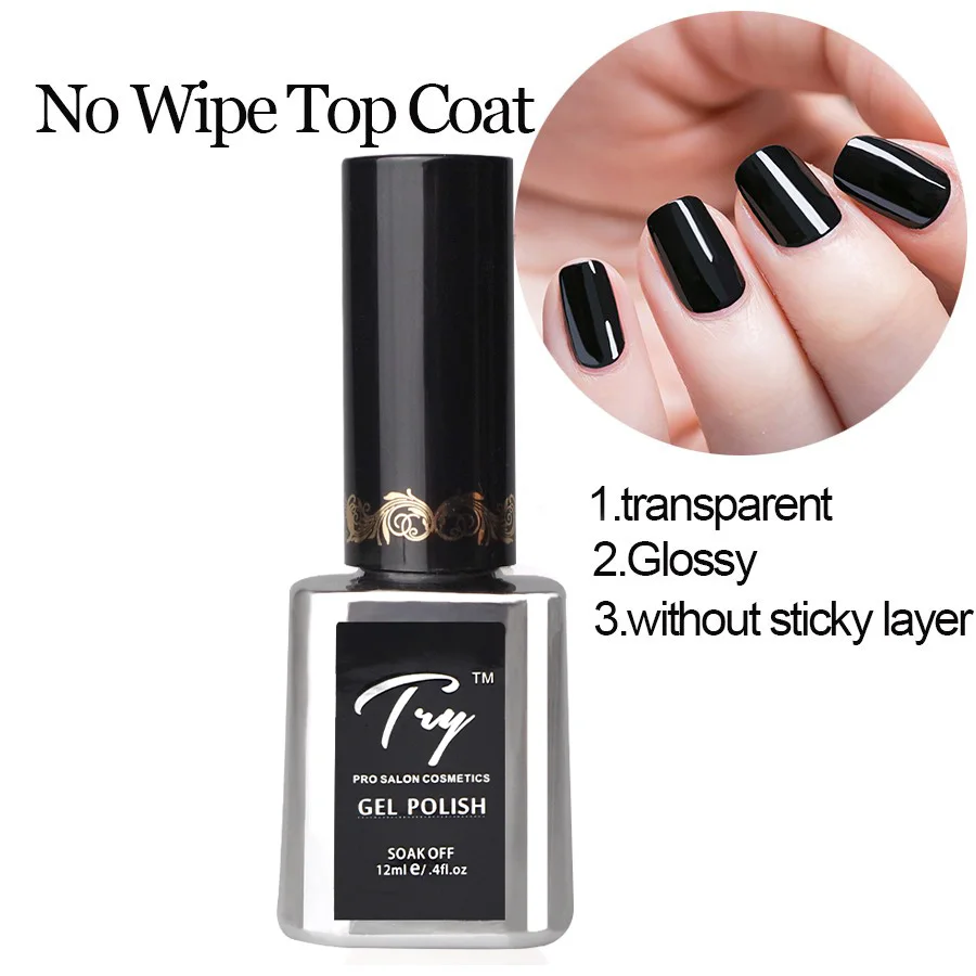12ml TRY NAIL Healthy UV Gel Nail Polish No Wipe Top Coat Transparent
