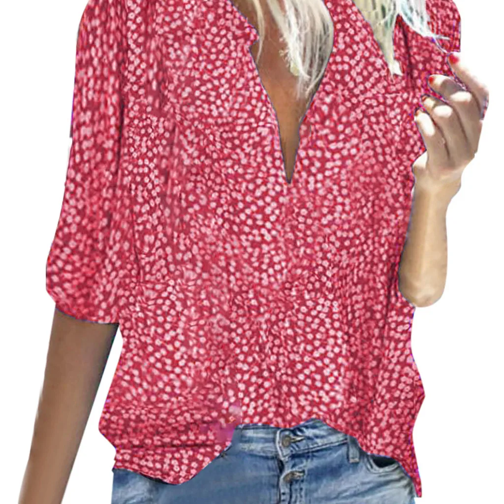 

SAGACE Women Sexy Tshirts Casual Chiffon Floral Print Short Sleeve V Neck T-Shirt Top Casual Female Ladies Tee fashion Plus Size