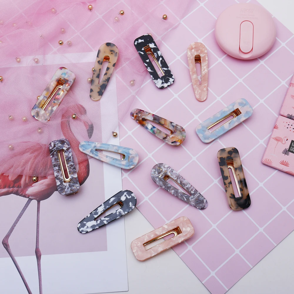 

2pcs Marble Hair Clips for Girls Korean Acetic Acid Hairpin Geometric Square Fashion Leopard Duckbill Clips Hair Accessories