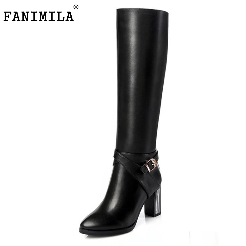 Femmes Talon Bottes De Glissière Genou Chaussures Cuir Haut Véritable Carré Talons Noir Réel Marque 45 Natrual Taille 31 Mode Orteil S35RqjLc4A