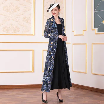 

Casacos Feminino 2019 Autumn Fashion Long Coat Trench Women Turn-down Collar Vintage Print Adjustable Blet Coat Overcoats XXXL