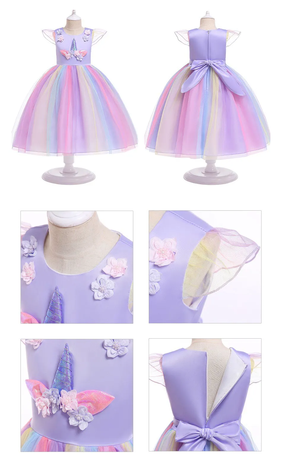 MUABABY нарядное платье для девочек с блестками и изображением единорога с крыльями и повязкой на голову; летний детский многослойный костюм принцессы; детское платье на день рождения