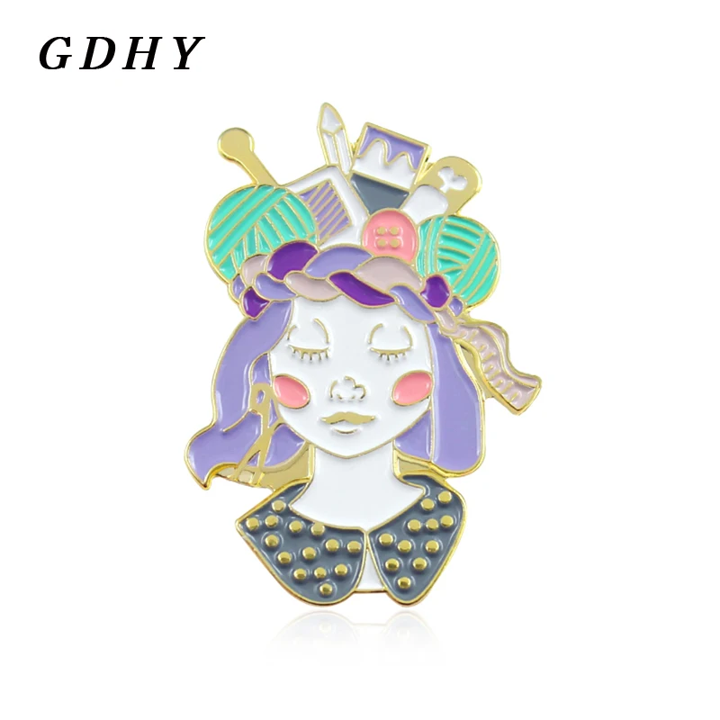 GDHY Craft Queen красивая девушка жесткая эмалированная брошь кнопка веселые блестящие
