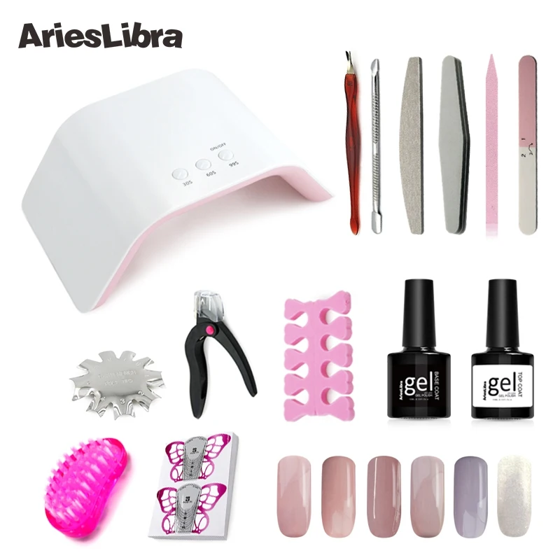 

AriesLibra Nail Art Manicure Kit Nail Dryer Lamp 6 Color Nail Gel Polish Acrylic Brush False Finger Scissors Nail Art Tools