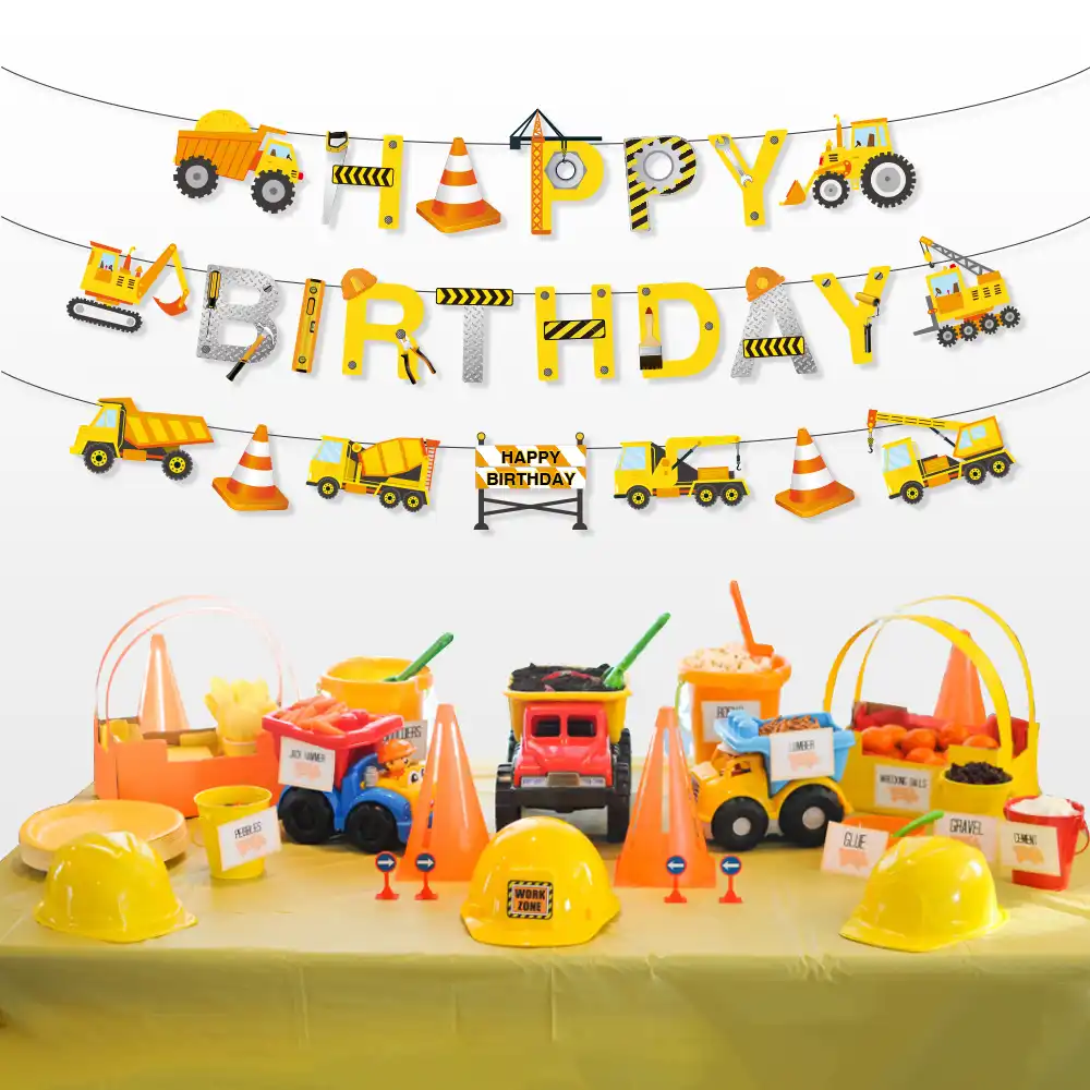 Construction Theme Happy Birthday Party Favor Decoration Cartoon