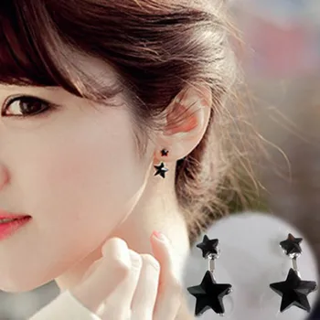 

JIOFREE New charm black Five-Pointed Star Clip Earrings No Pierced Ear Clip for women girl Fashion Earring Jewelry