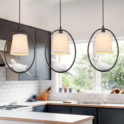 

Modern white cloth lampshade bird Pendant Lights creative Art novelty Indoor birdcage Hanging lighting pendant lamp fixture