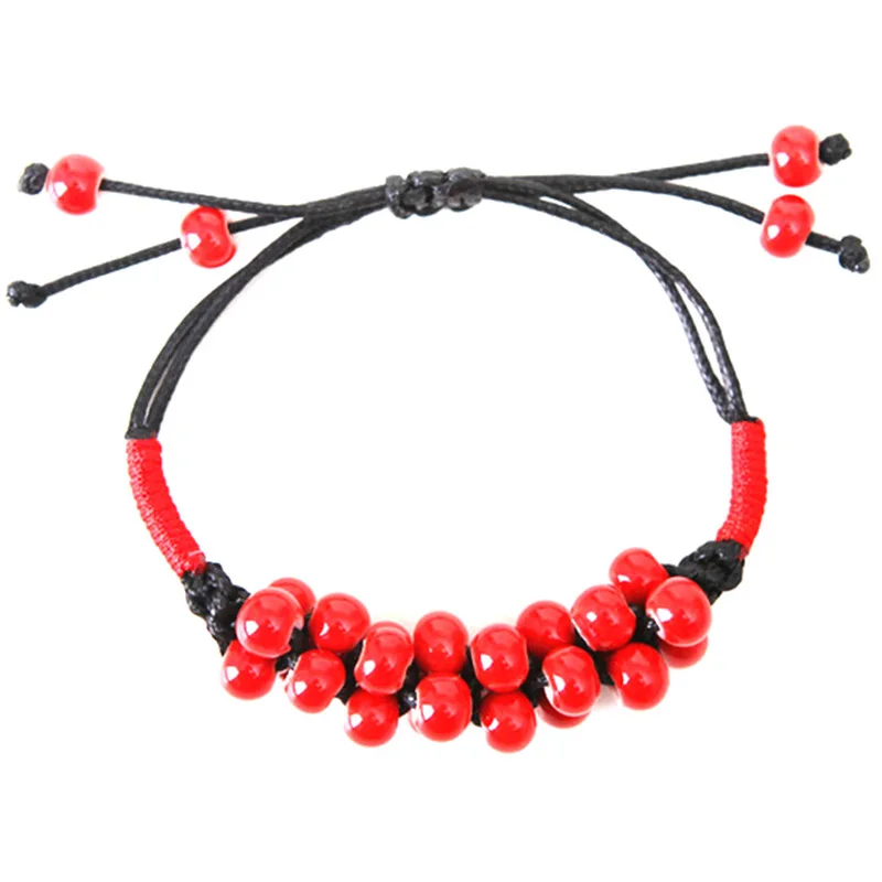 Ceramic Women Bracelet Red Bean Chain Bracelets Chinese Style Jewelry ...
