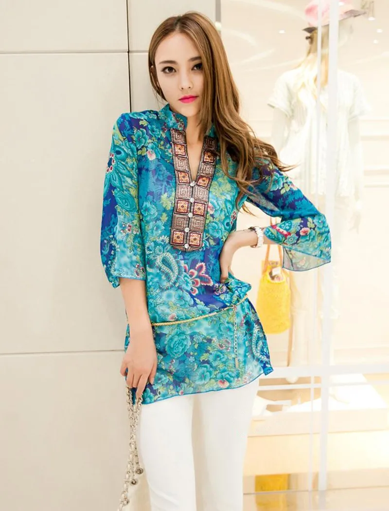 black long sleeve top 2021 Summer Women Shirt Blouse Style Fashion Chiffon Half Sleeve Plus Size 5XL Floral Casual Top Embroidery Woman Tunic Blouses women's denim shirts & tops