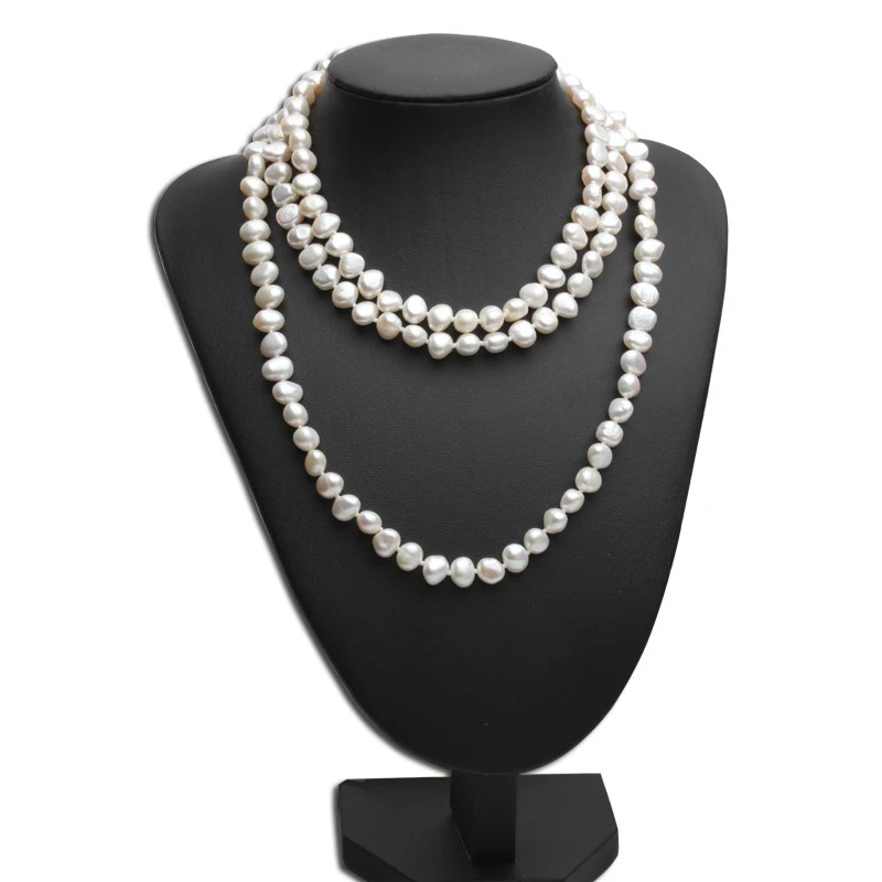 Красивое женское длинное ожерелье 120 см, черно-серое белое барочное ожерелье из жемчужных бус для женщин