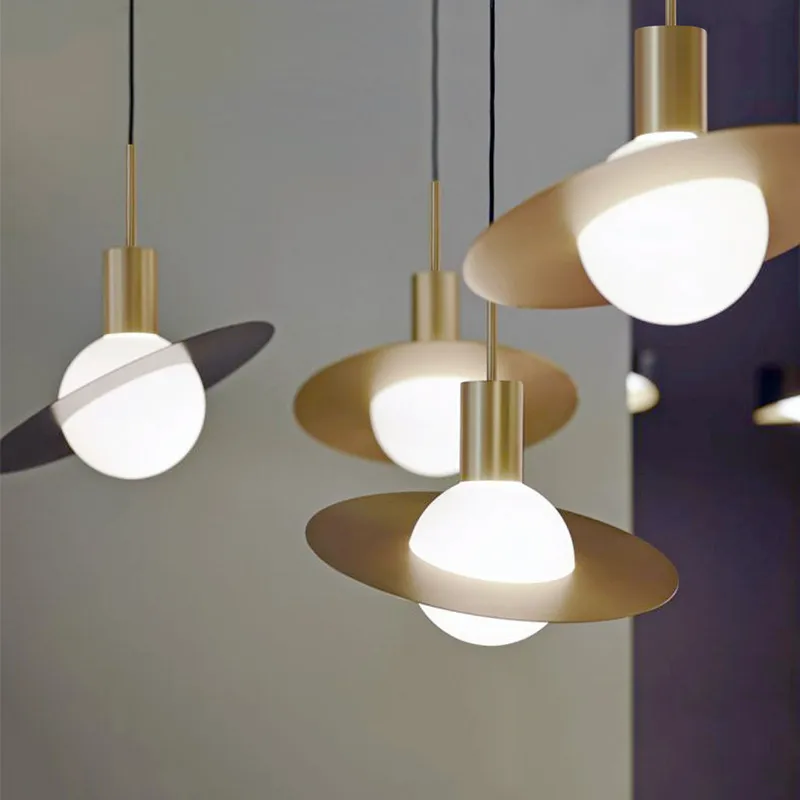 

Industrial Gold Metal Pendant Lights Round Ring UFO Suspension Lamp Nordic Restaurant Bar Cafe Living Room Pendant Lighting H026