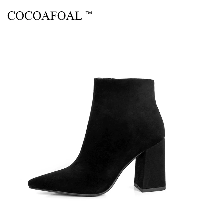 

COCOAFOAL Woman Genuine Leather Ankle Boots Autumn Winter Black Martin Boots Fashion Riding Equestrian High Heeled Shoes 2018