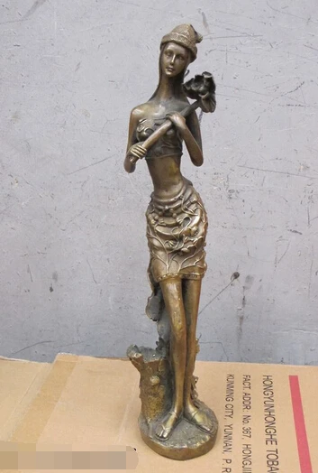 

bi002759 18"Western Art sculpture Bronze flowered dresses siren beauty Uptown Girl Statue