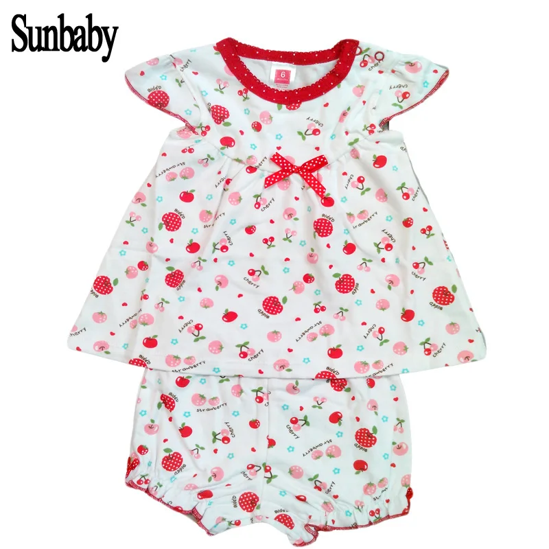 Sunbaby baby girl clothes summer Cute fruit pattern bow 2 pieces set top+pants 0-18 months Y919