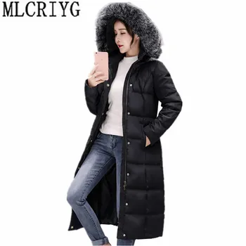 

MLCRIYG Winter Jacket Women 2019 Korean Women's Duck Down Jackets Long Warm Down Coats Large Fox Fur Collar Hooded abrigo YQ262