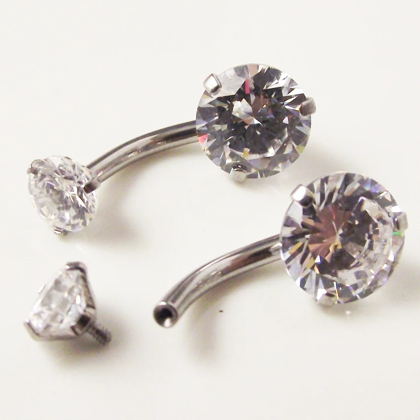 New Internally Threaded Doube Clear Zircon Belly Ring, Body Piercing