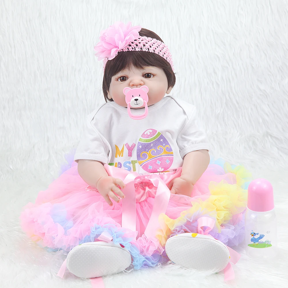 

NPK22" popular Victoria full silicone Handmad adora Lifelike Baby girl with black short hair silicone reborn baby dolls