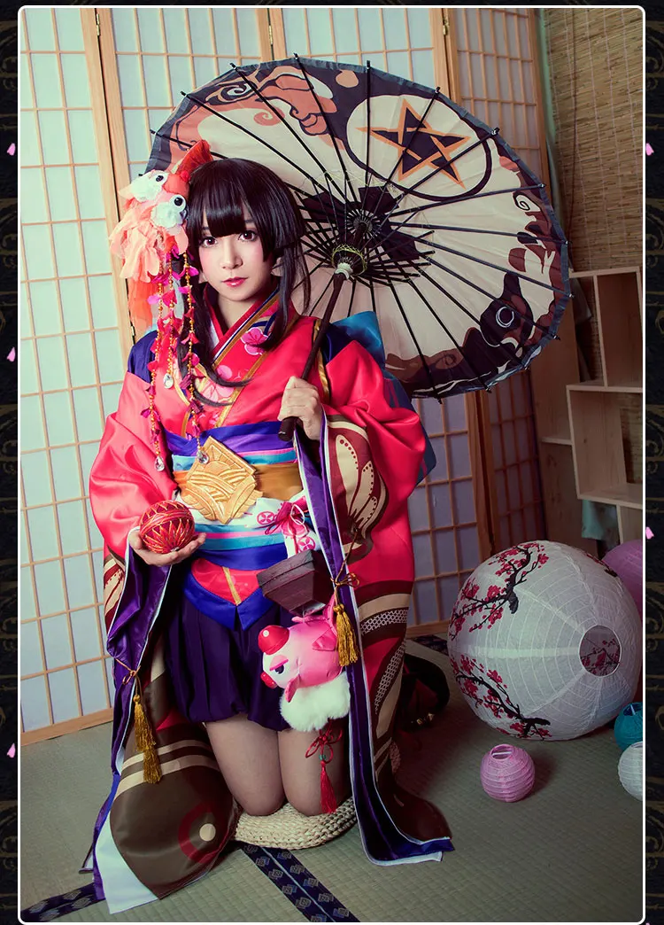 Косплей CUS Minamoto Kagura Onmyoji Японские женщины косплей Kawaii красный кимоно костюм| |