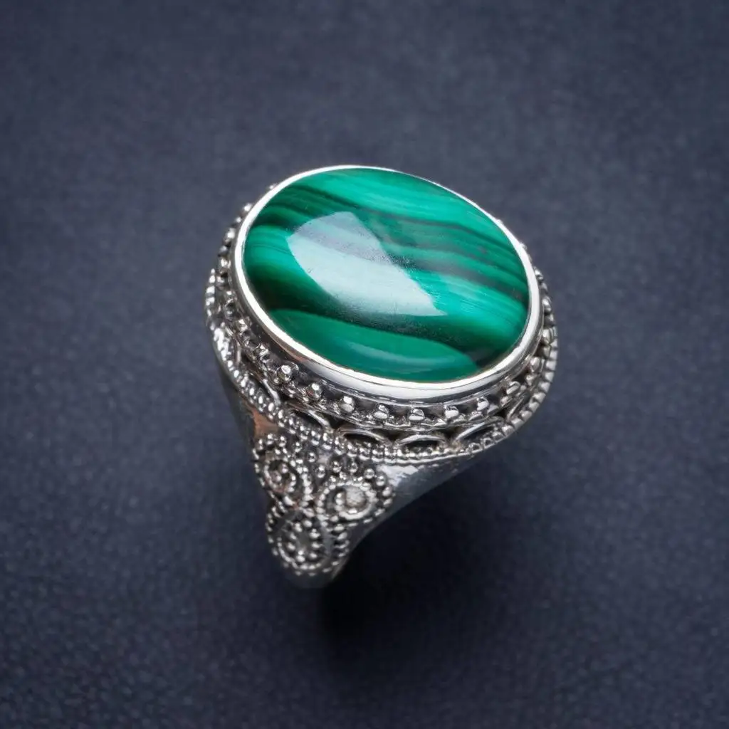 

Natural Malachite Handmade Unique 925 Sterling Silver Ring 9 Y3969