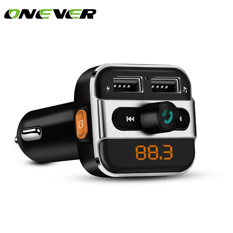 

Onever Car MP3 Music Player 2 USB Car Charger Wireless FM Transmitter Handsfree Call Bluetooth Car Kit Support TF Card For Phone