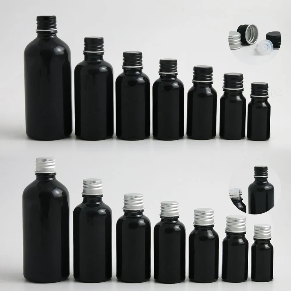

Promotion Shining Paint Black Essential Oil Bottle With Aluminum Lids Caps Reducer 5ML 10ML 15ML 20ML 30ML 50ML 100ML 200PCS