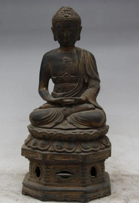 

JP S0524 14" Old Signed Chinese Ming Yong Le Bronze Shakyamuni Amitabha Buddha Statue