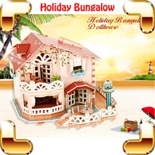 Красивый подарок бунгало кукольный домик 3D Паззлы LED Дисплей модель здания головоломки для образования DIY Игрушечные лошадки хороший собрать ручной работы