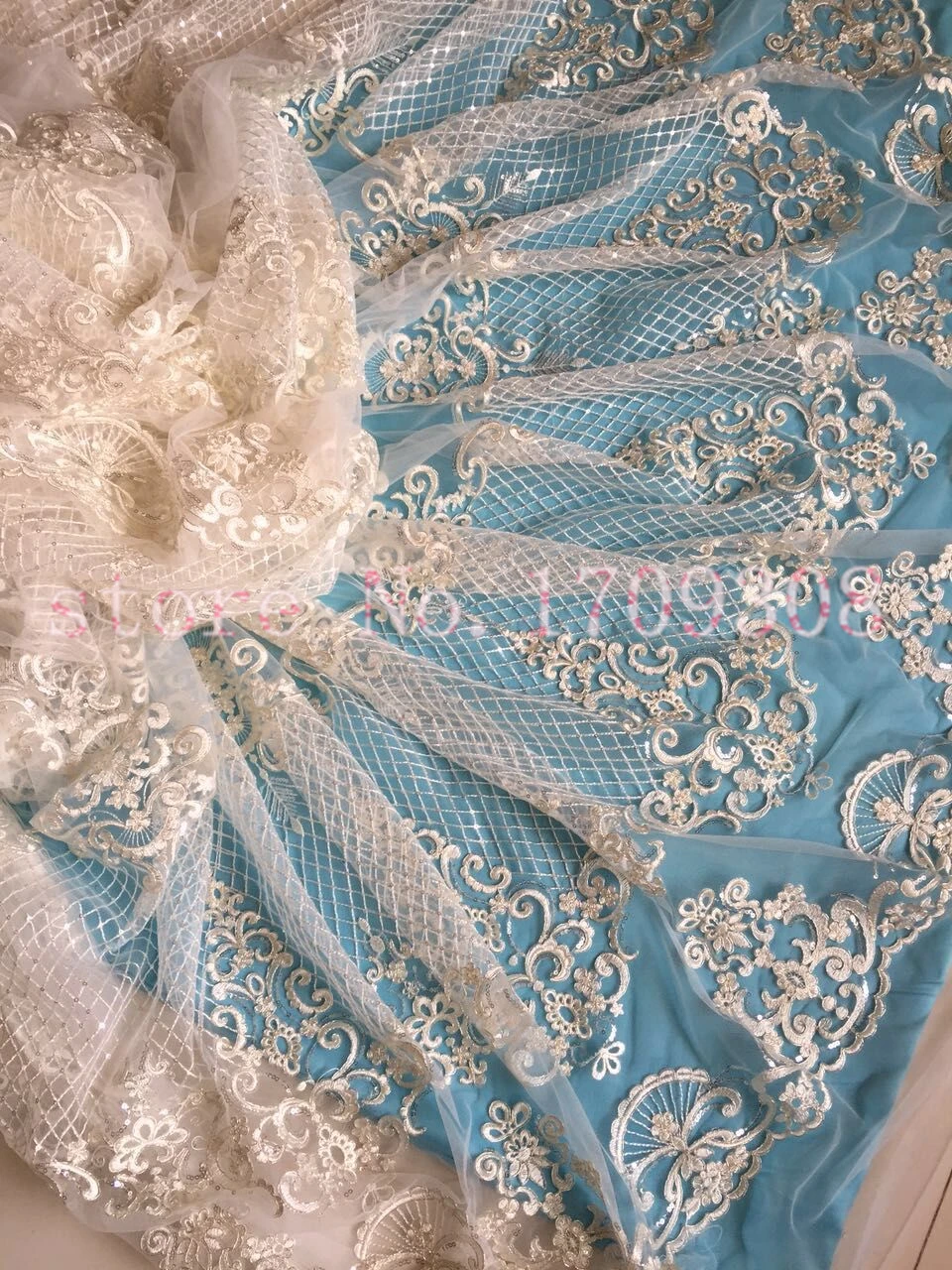 

High quality tull net sequins fabric CGL70905 in pure white for wedding dress