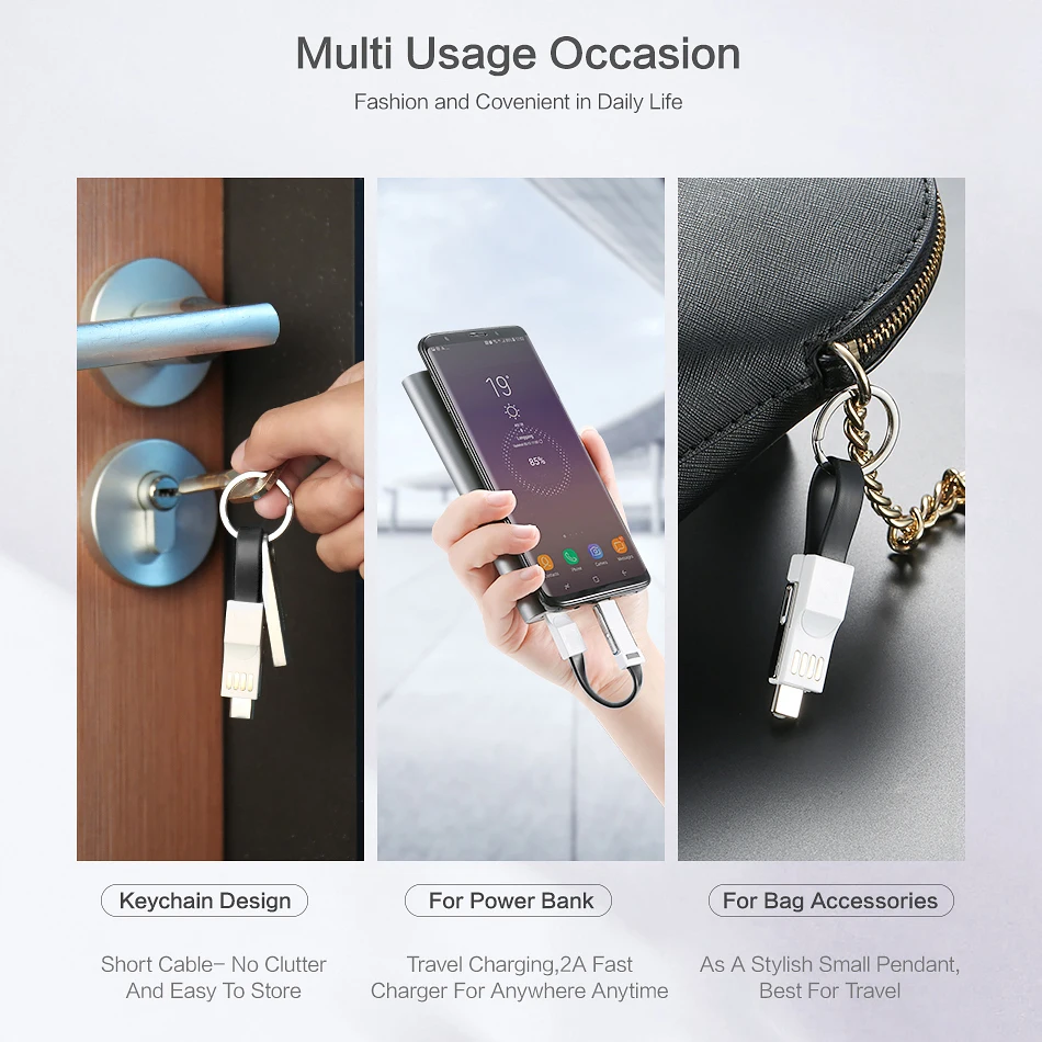 Многофункциональный 3 в 1 USB кабель для iPhone/Type C/Micro зарядки брелок портативное