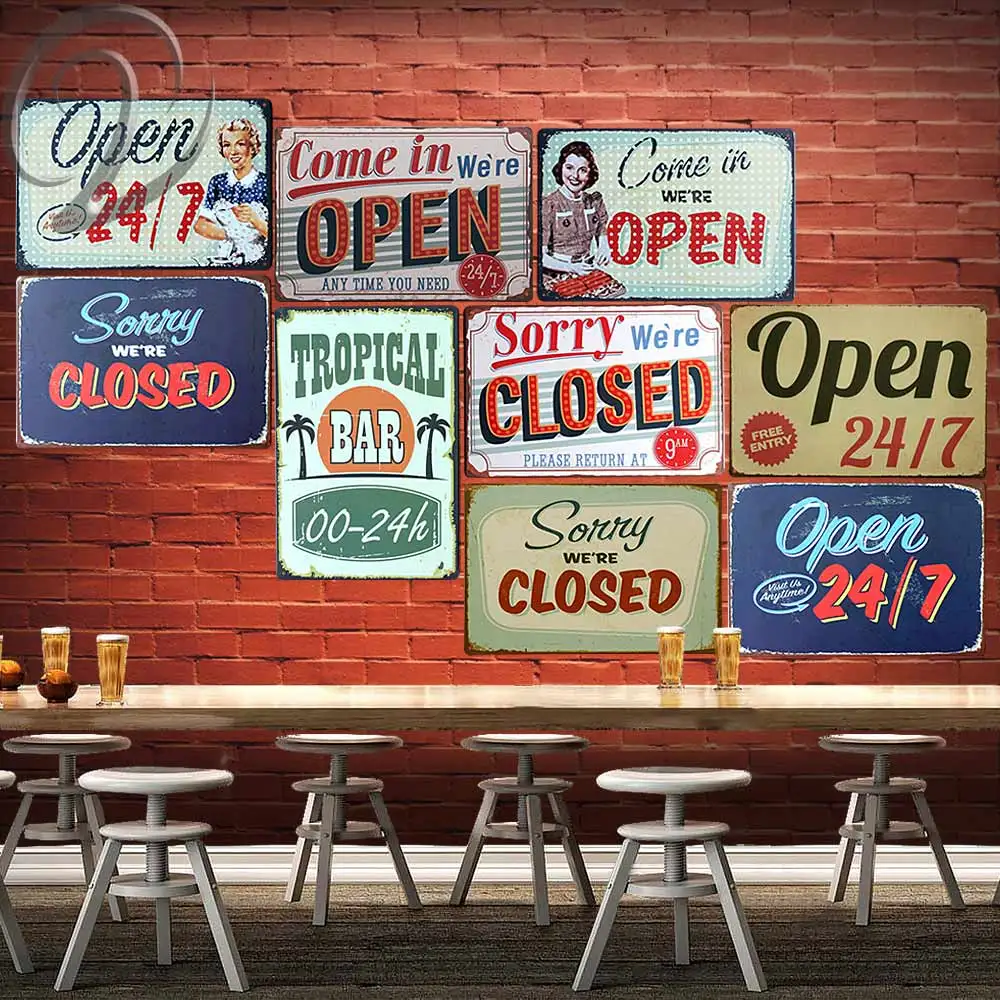 

Metal Plaques Signs Open Closed Tin Sign Home Bar Pub Coffee Shop Hotel Wall Crafts Decals Vintage Poster