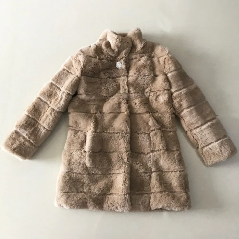 

2019 New Sheared Rabbit Fur Coat Women Real Rabbit Fur Winter Thick Warm Shear Striped with pockets long overcoat tsr445