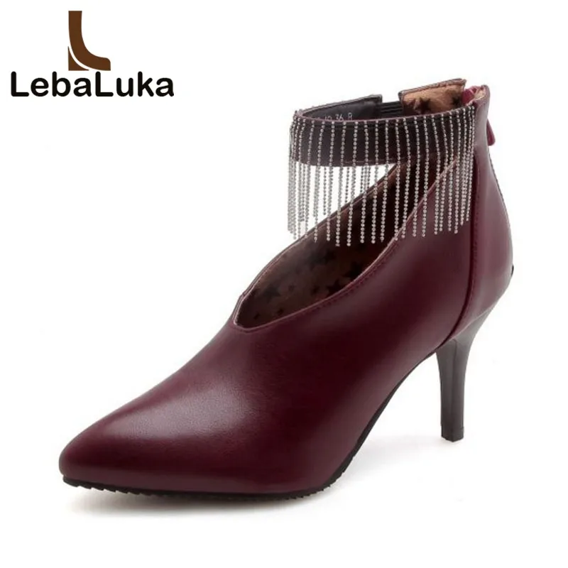 

Tuyoki Women Size 32-47 High Heels Spring Boots Fur Zipper Pointed Toe Sexy Party Wedding Shoes Women Office Ladies Thin Heel