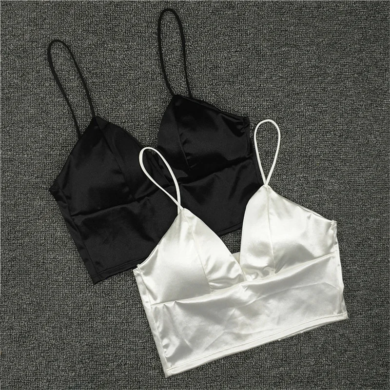 

Sexy Lingerie Hot Silk Plunge Strappy Bras For Women Unpadded Bralette Sleeping Brassiere Wireless Sexy Bra Top Sexy Underwear