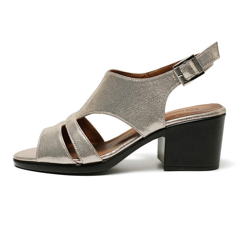AIMEIGAO High Quality Peep Toe Sandals Women Square Med Heels Sandals Summer Shoes Soft Leather Comfortable Women Shoes