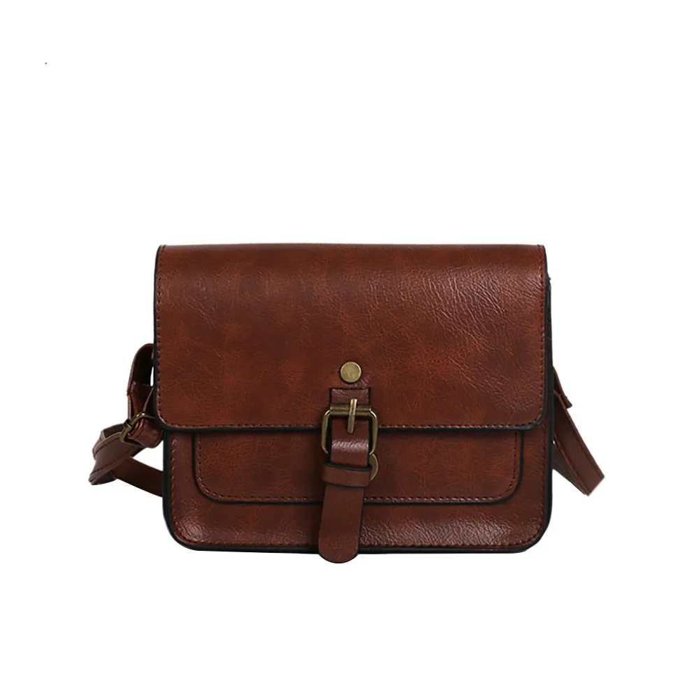 Женская Ретро масляная кожа маленькая квадратная сумка щипцы для ремня сумка через плечо роскошные сумки женские сумки дизайнерские bolsos mujer L* 5 - Цвет: Brown