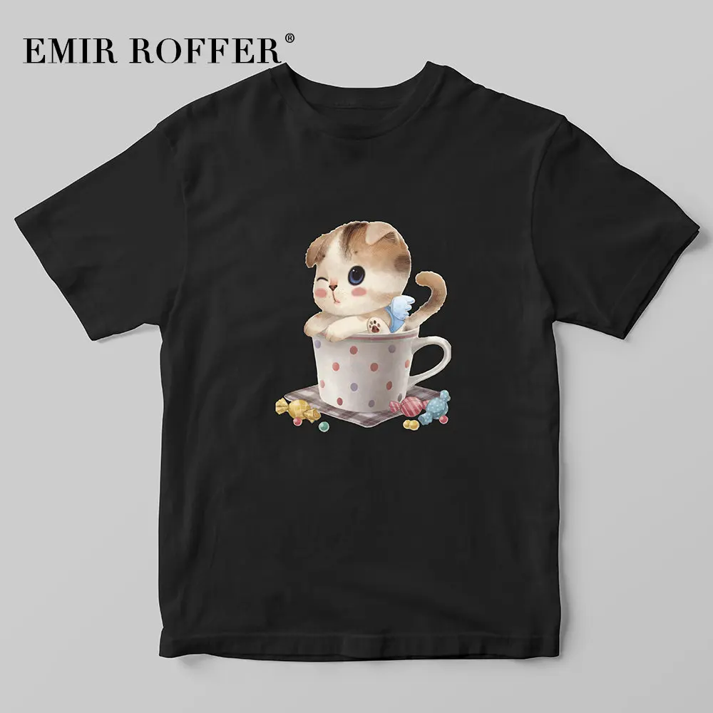 EMIR ROFFER футболка с рисунком кота Женская Милая Kawaii женские Графические футболки