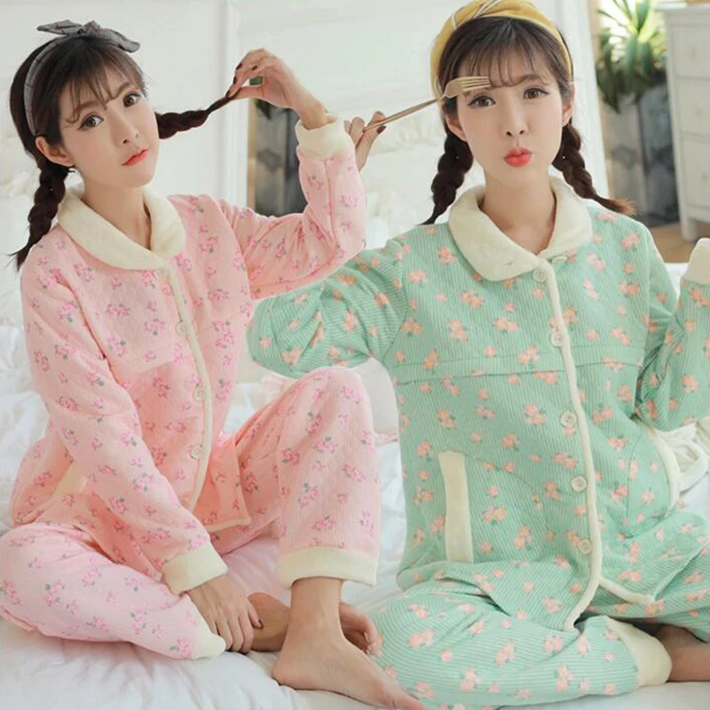 

Home Service Pajamas Pregnant Women Wear Laminated Air Cotton Maternity Pajamas Nursing Nightwear Breastfeeding Pajamas A176