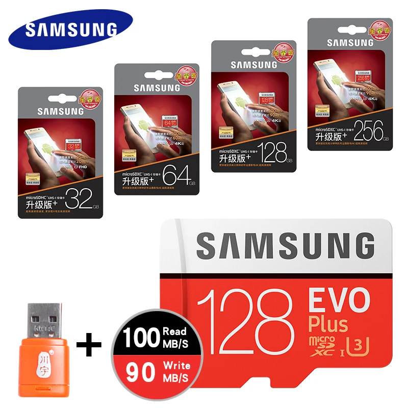 SAMSUNG 100 МБ/с. Micro SD Card 128 GB 32 ГБ, 64 ГБ и 256 ГБ карты памяти Class10 U3 флэш-карта памяти Micro SD для телефона с мини SDHC SDXC