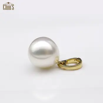 

Free Shipping 13-13.5mm Drop White Real South Sea Cultured Pearl Pendant 18K Solid Yellow Gold