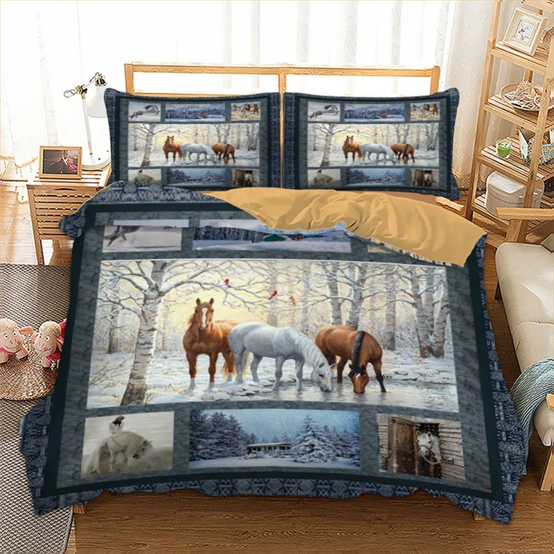 Horse Duvet Cover Set With Pillow Cases Quilt Cover Twin Full
