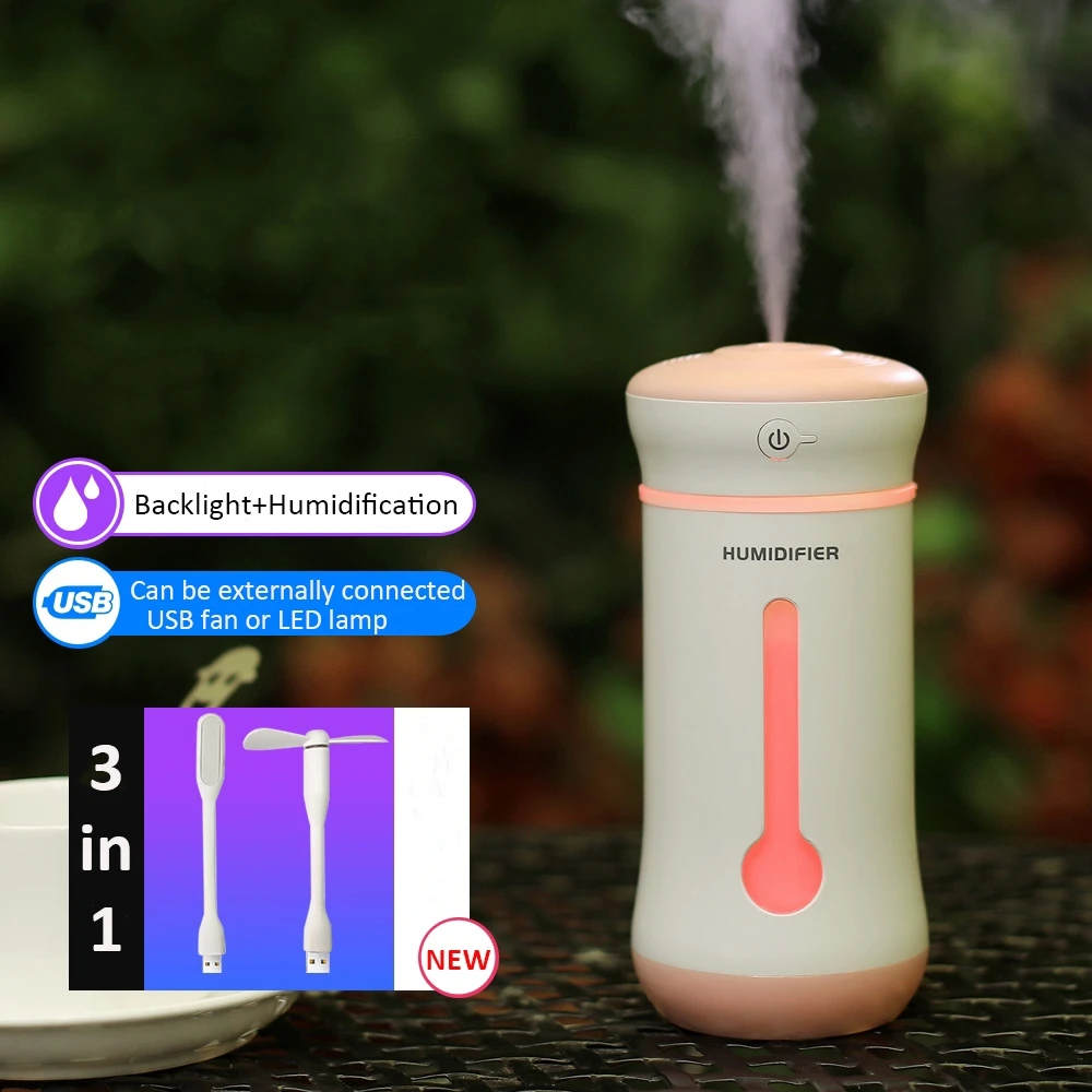 

3 in 1 Multi Function Humidifier Mini Air Purifier for Home Ultrasonic Air Humidifier with LED Light USB Fan Car Mist Maker