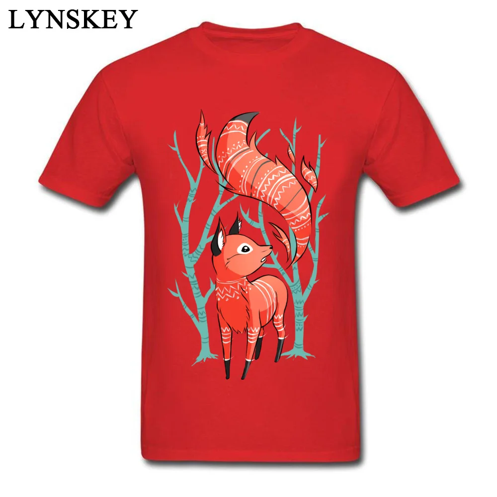 Pure Cotton Mens Short Sleeve Tops Shirt Winter Fox Geek Summer Fall T-Shirt Normal Fashionable O-Neck Tee-Shirts Top Quality Winter Fox red
