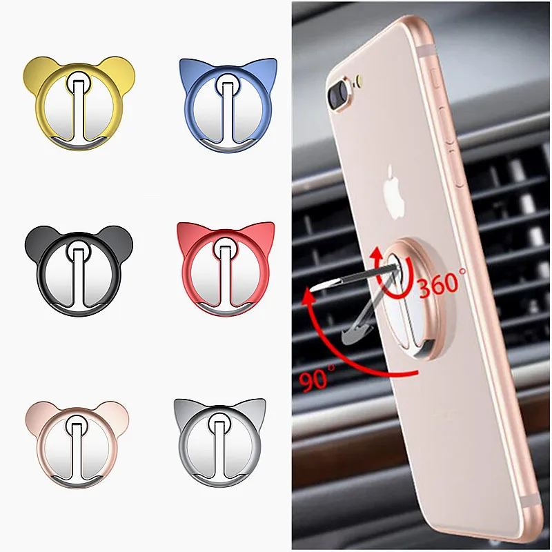 Cute Cat/Bear Ear Finger Ring Phone Holder For iPhone7 8 X Magnet 360 Degree Mobile Cell Phone Stand For Samsung Galaxy S9 S8 S7